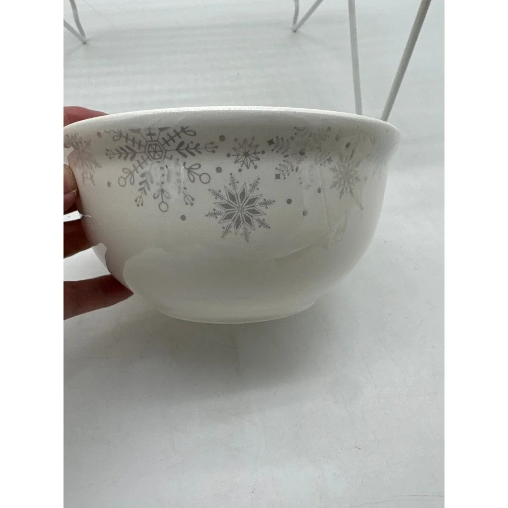 SET OF 4 Silver Snowflake Royal Norfolk Holiday Stoneware Soup Bowl 6